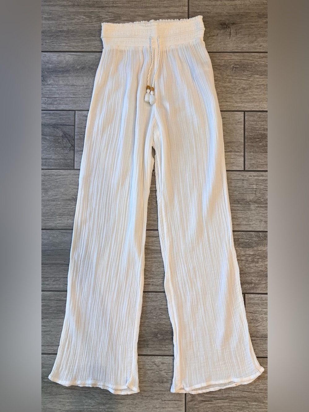 Abercrombie & Fitch White Gauze Beach Wide Leg Pants SMALL Boho Resort Coastal - Picture 2 of 8